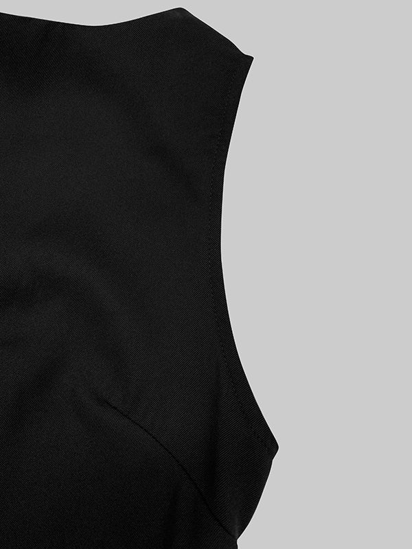 Olivia Bennet | Irregularity Asymmetric Contrast Color Round-Neck Maxi Dresses