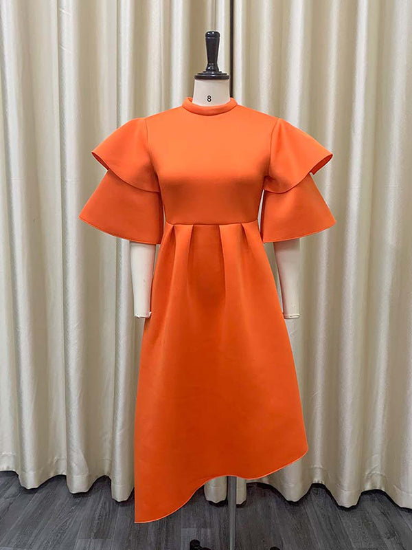 Olivia Bennet | Original Loose Half Sleeves Falbala Solid Color Round-Neck Midi Dresses