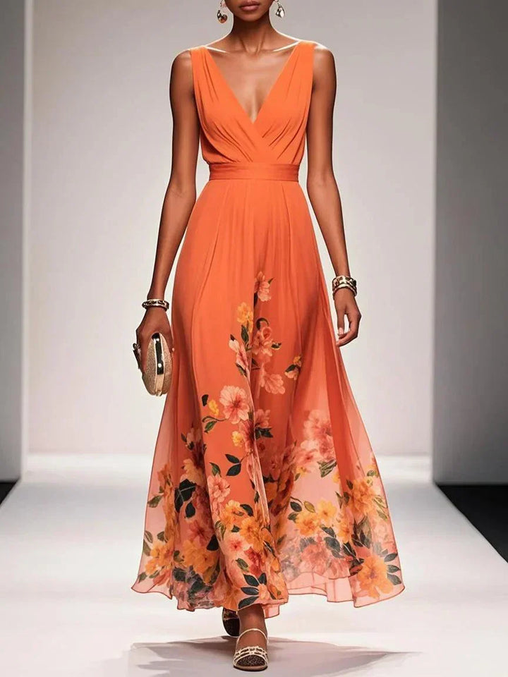 Women Floral Chiffon Maxi Dress