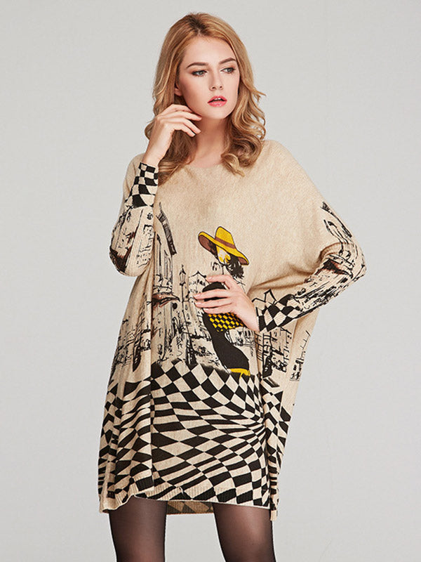 Olivia Bennet | Vintage Loose Printed Split-Joint Sweater