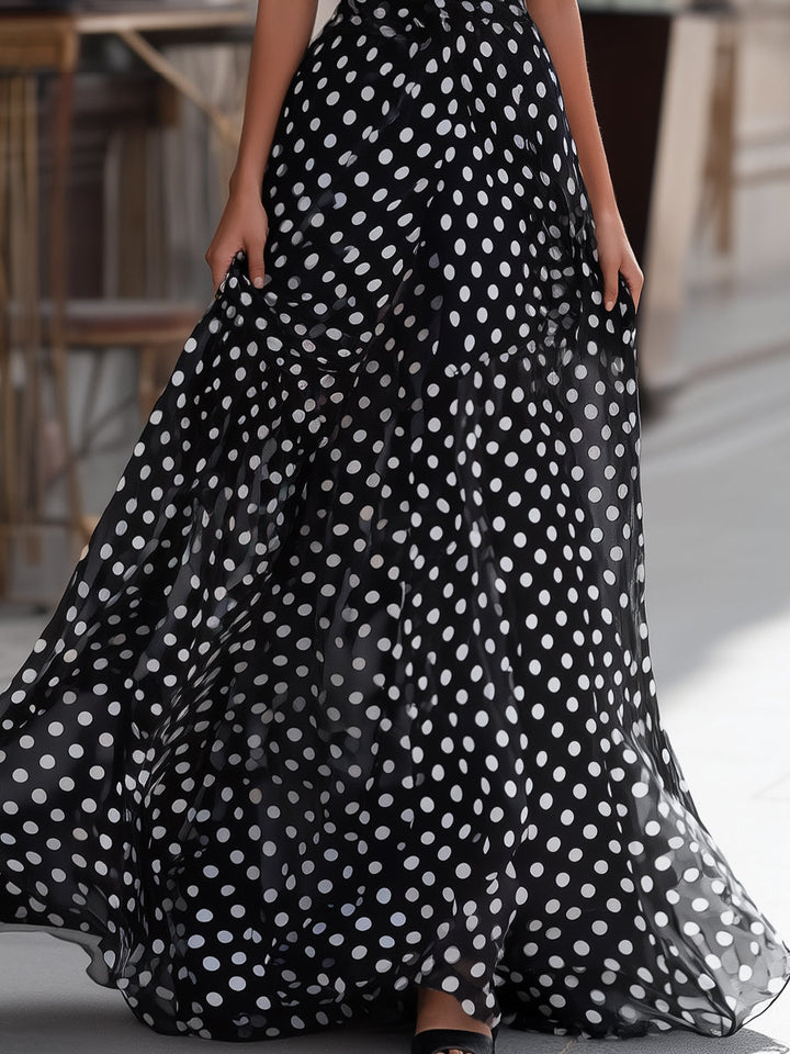 Olivia Bennet | Polka Dot Chiffon V-Neck Maxi Dress