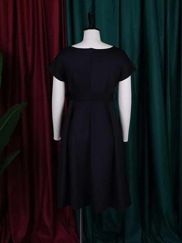 Olivia Bennet | Bowknot Lace-Up Solid Color V-Neck Midi Dresses