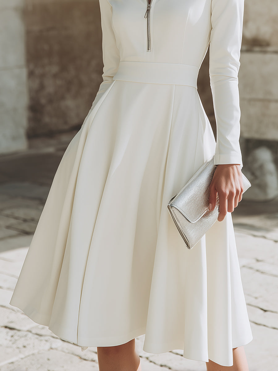 Olivia Bennet | Zip-Front Fit-and-Flare Cotton-Blend Midi Dress