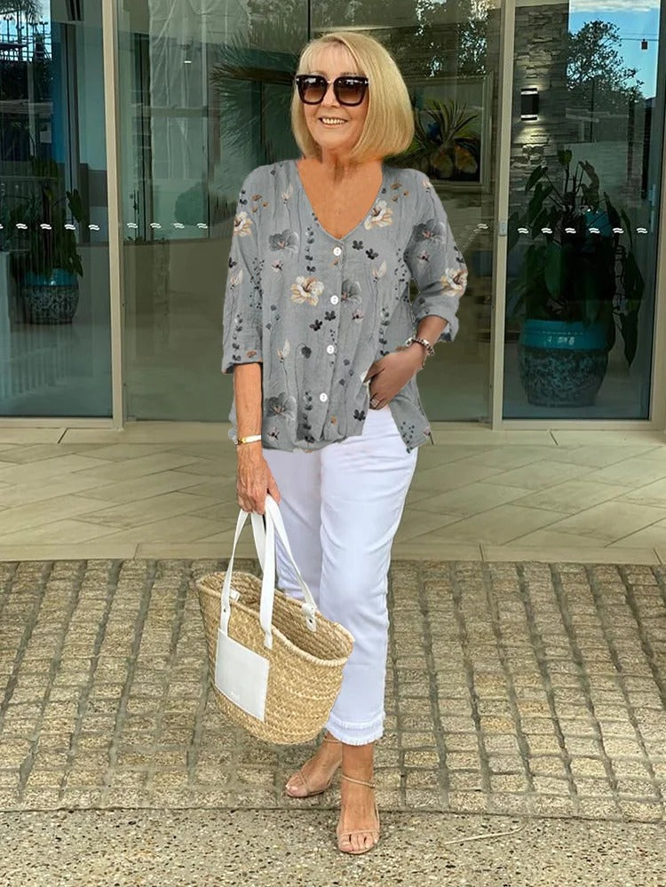 Printed Button Tunic Top