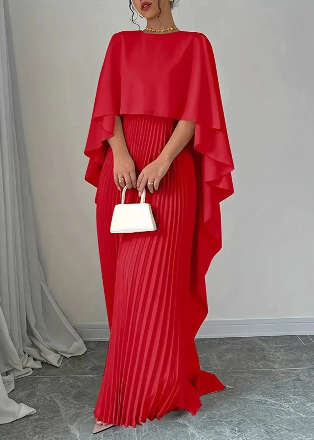 Olivia Bennet | Women’s Maxi Dress Pleated Cape Overlay