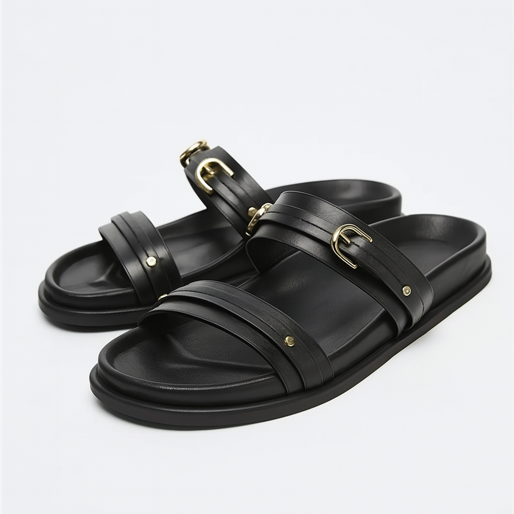 Olivia Bennet | Twin Strap Flats for Women in Natural Material