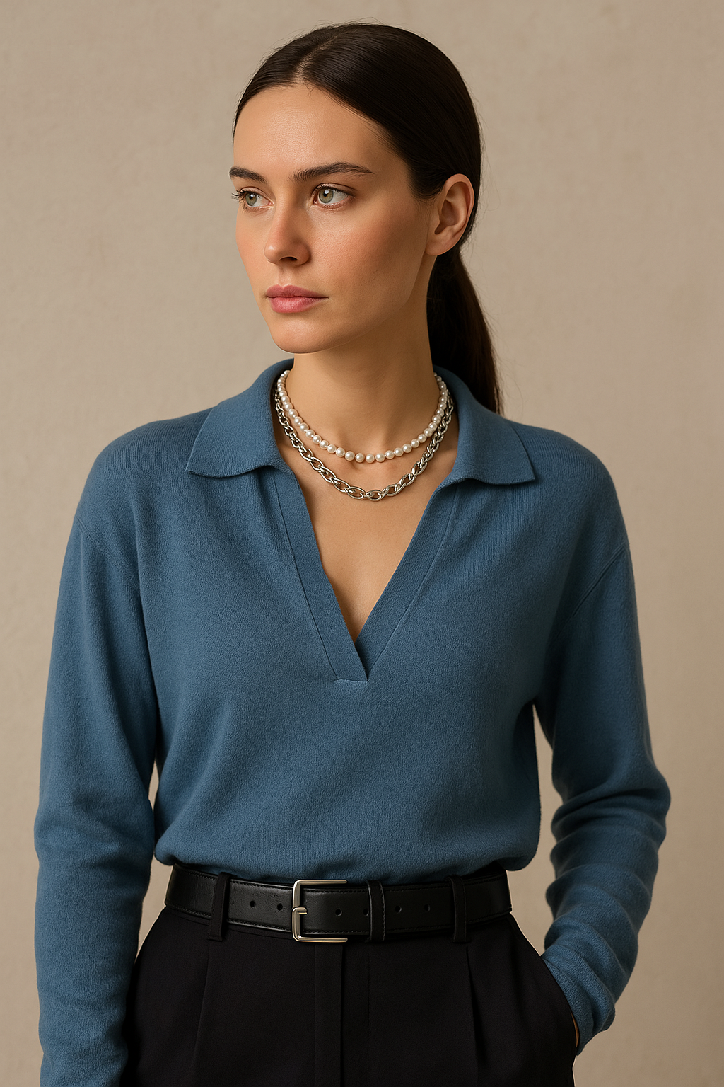 Olivia Bennet | Cotton Knit Polo for Women in White