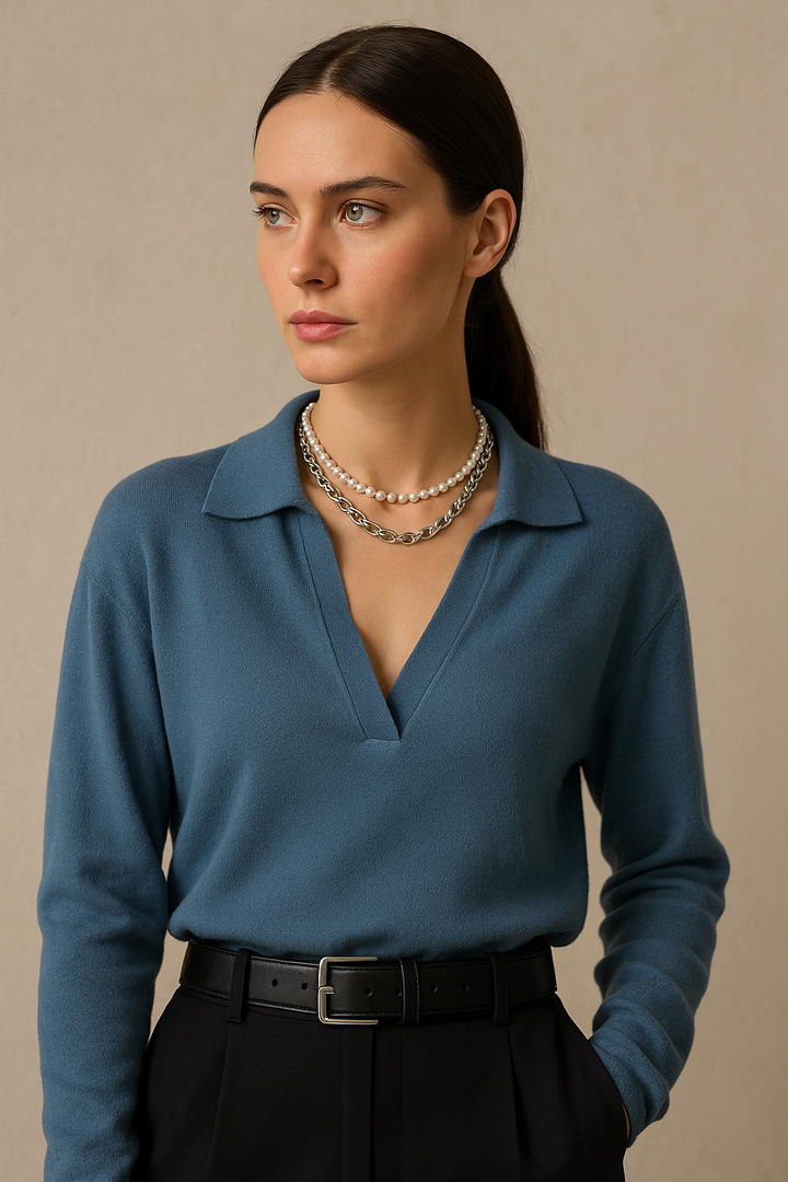 Olivia Bennet | Cotton Knit Polo for Women in White