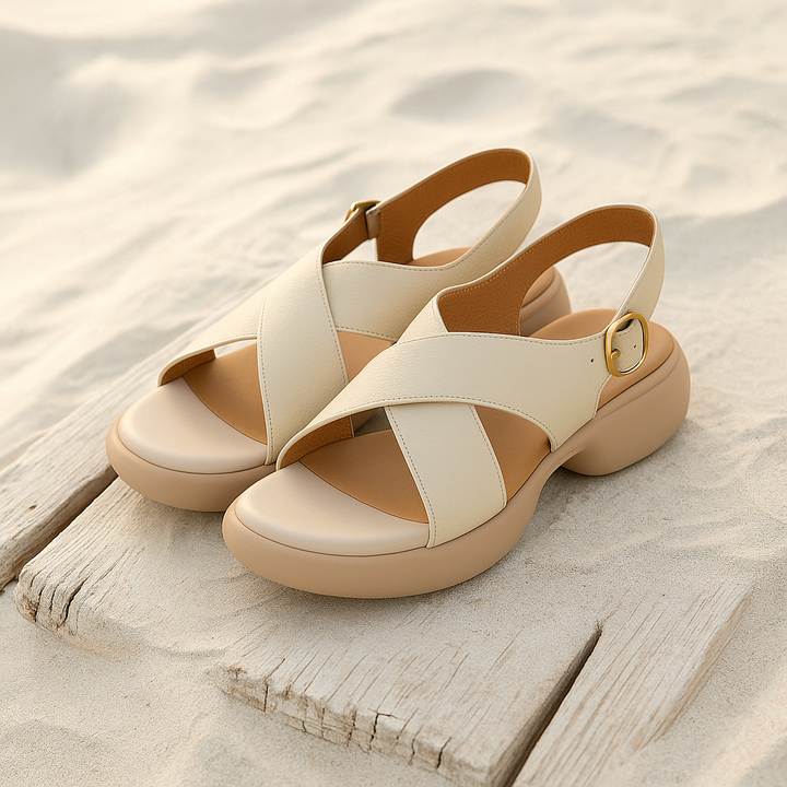 Olivia Bennet | Soft Crossband Slides for Women in Natural Color