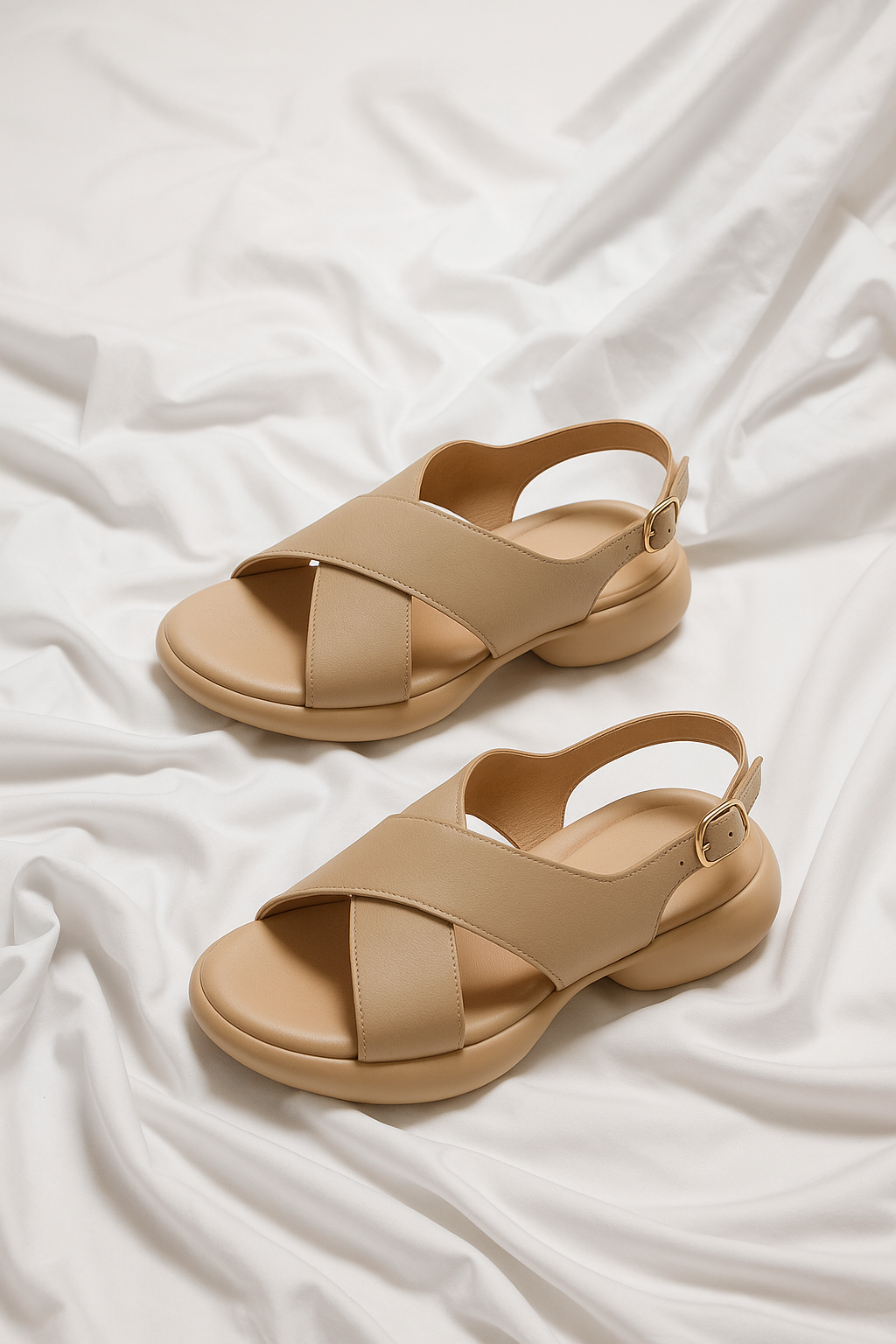 Olivia Bennet | Soft Crossband Slides for Women in Natural Color