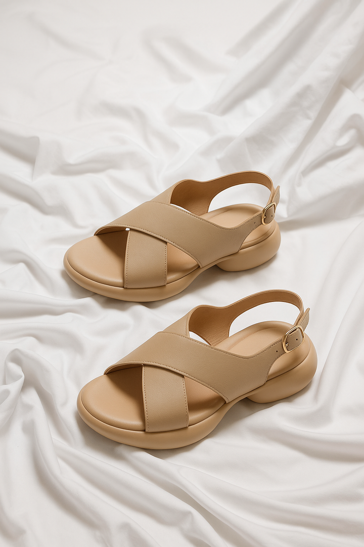 Olivia Bennet | Soft Crossband Slides for Women in Natural Color