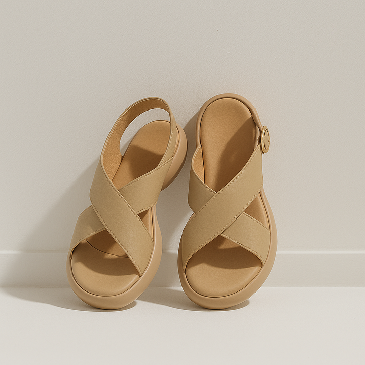 Olivia Bennet | Soft Crossband Slides for Women in Natural Color