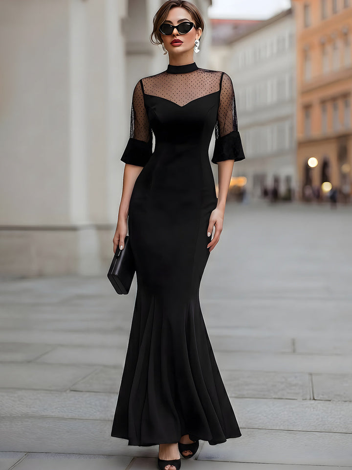Olivia Bennet | Polka Dot Mesh Mermaid Evening Gown