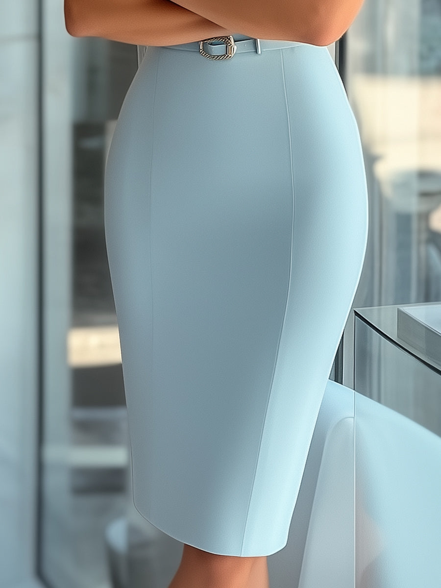 Olivia Bennet | Sky Blue Asymmetrical Belted Dress