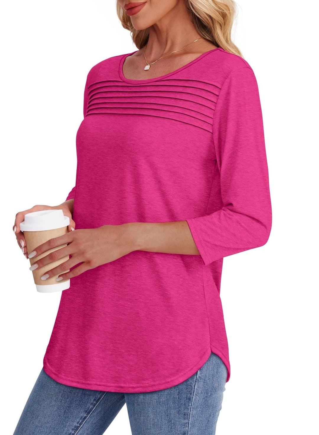 Pleated 3/4 Sleeve Top