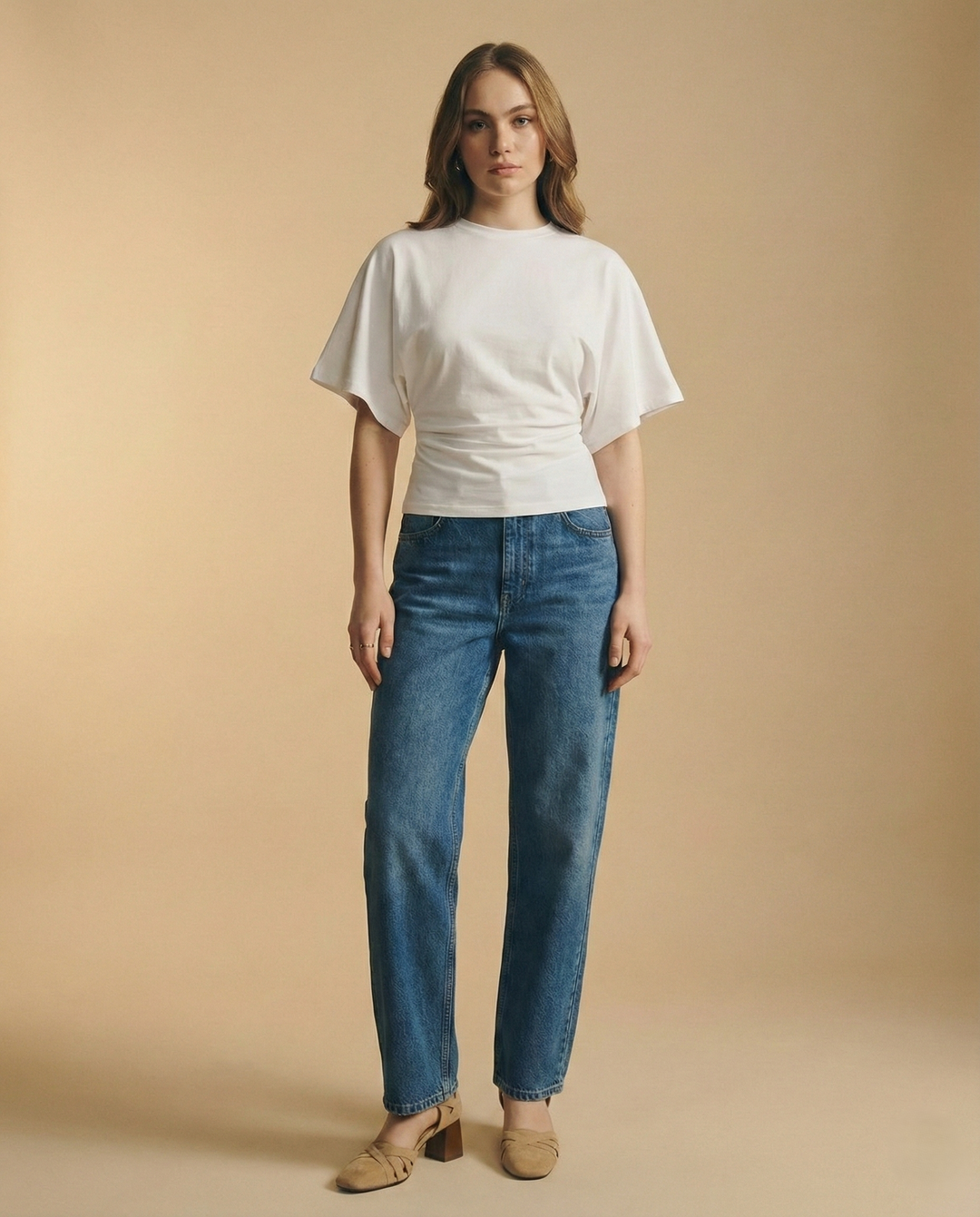 Olivia Bennet | Cotton Drape Tee for Women in White