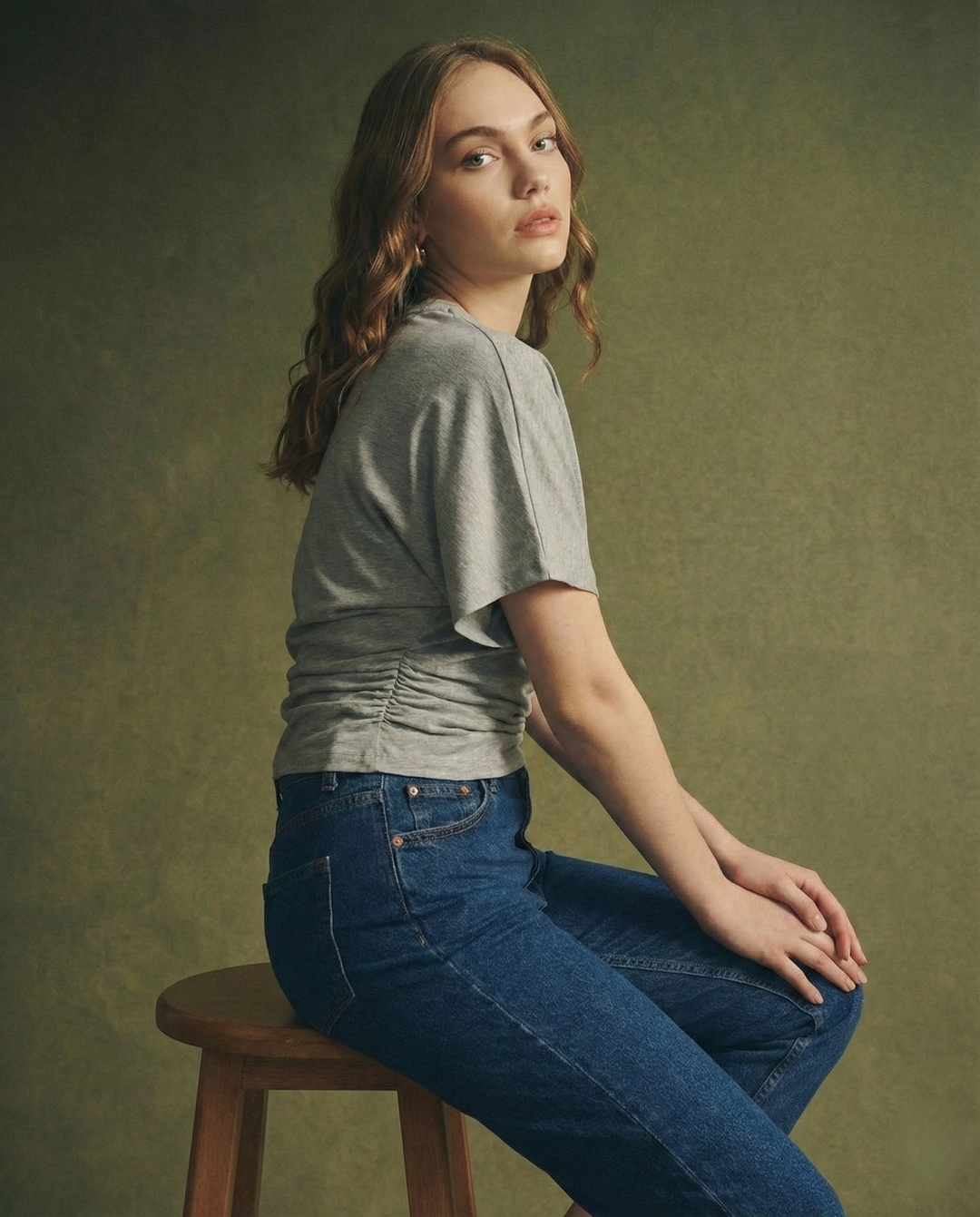 Olivia Bennet | Cotton Drape Tee for Women in White