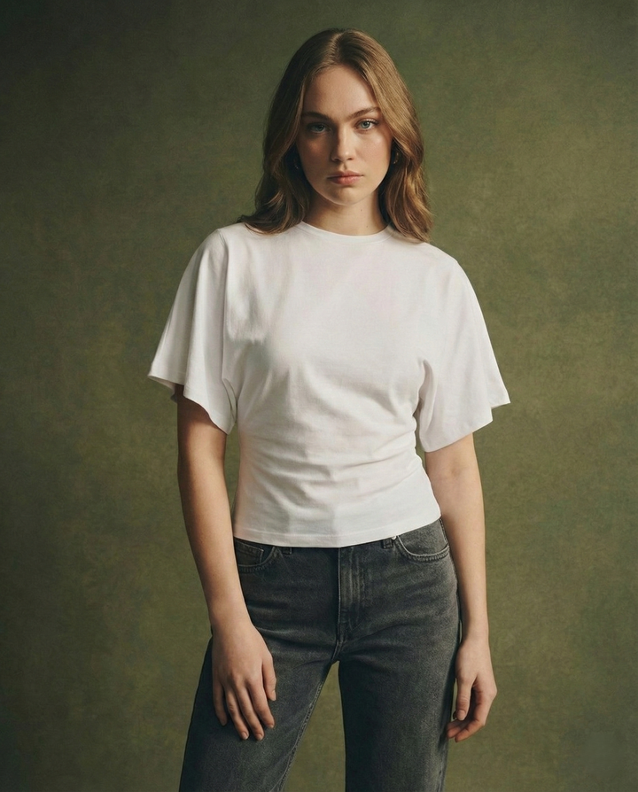 Olivia Bennet | Cotton Drape Tee for Women in White