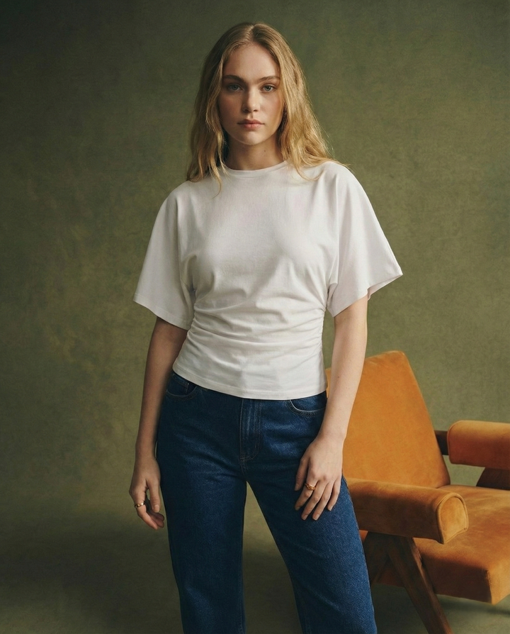 Olivia Bennet | Cotton Drape Tee for Women in White