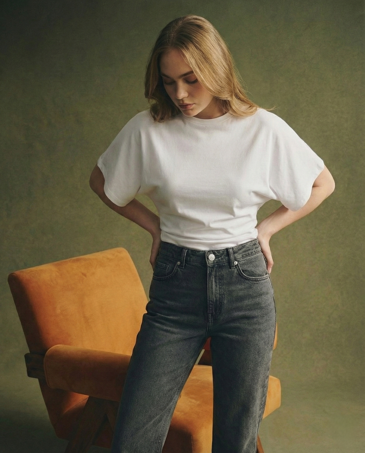 Olivia Bennet | Cotton Drape Tee for Women in White