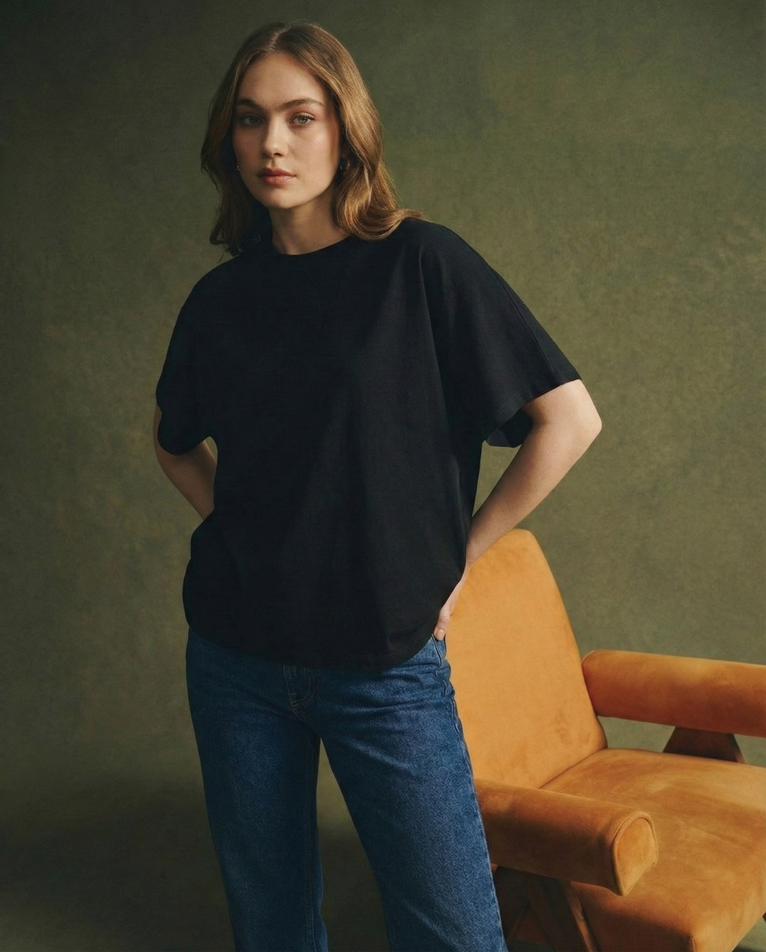 Olivia Bennet | Cotton Drape Tee for Women in White