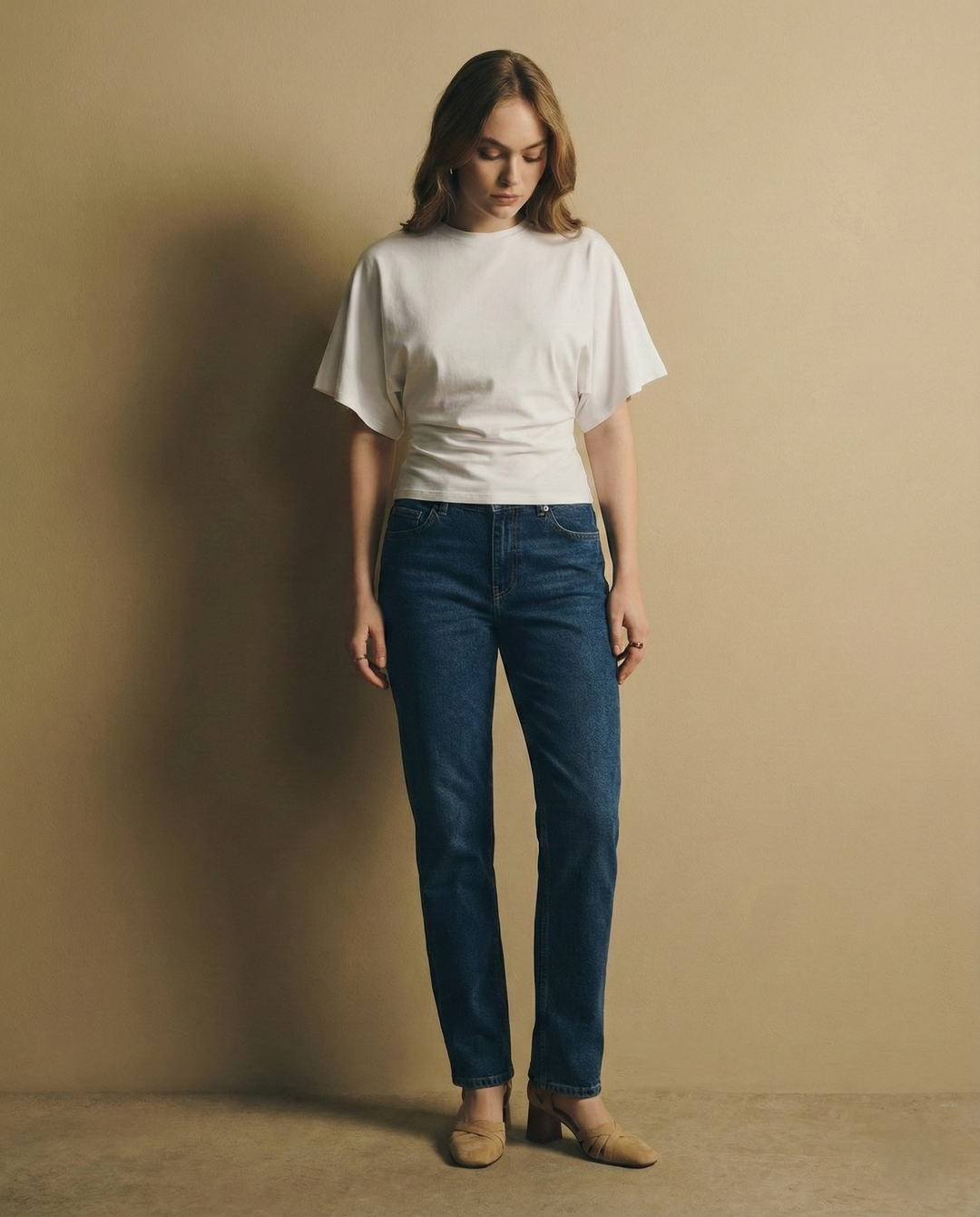 Olivia Bennet | Cotton Drape Tee for Women in White