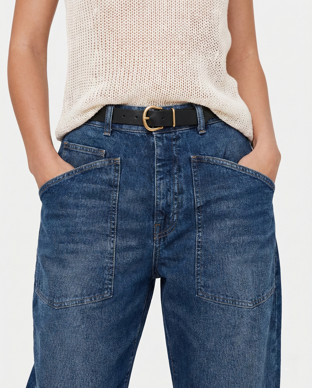 Olivia Bennet | Structured Barrel Jeans for Women in Denim