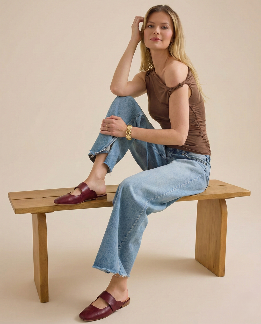 Olivia Bennet | Leather Square Toe Chunky Heel Mules