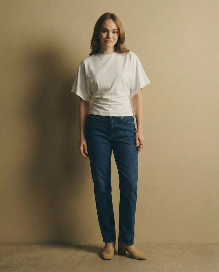Olivia Bennet | Cotton Drape Tee for Women in White