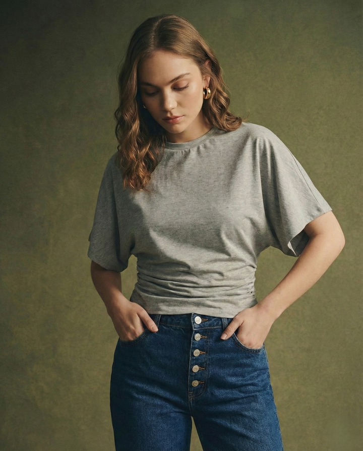 Olivia Bennet | Cotton Drape Tee for Women in White