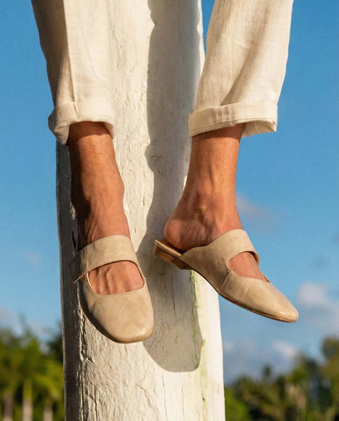 Olivia Bennet | Leather Square Toe Chunky Heel Mules
