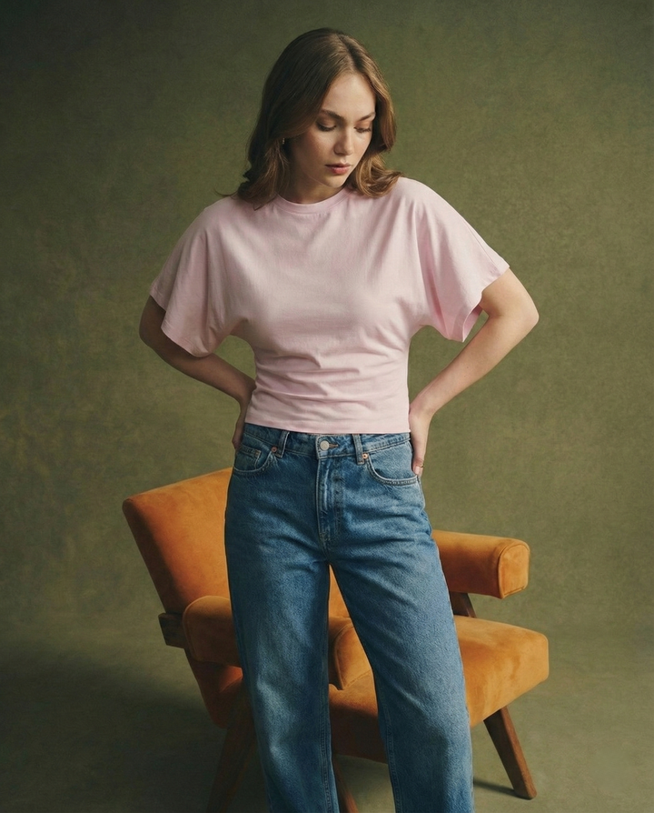 Olivia Bennet | Cotton Drape Tee for Women in White