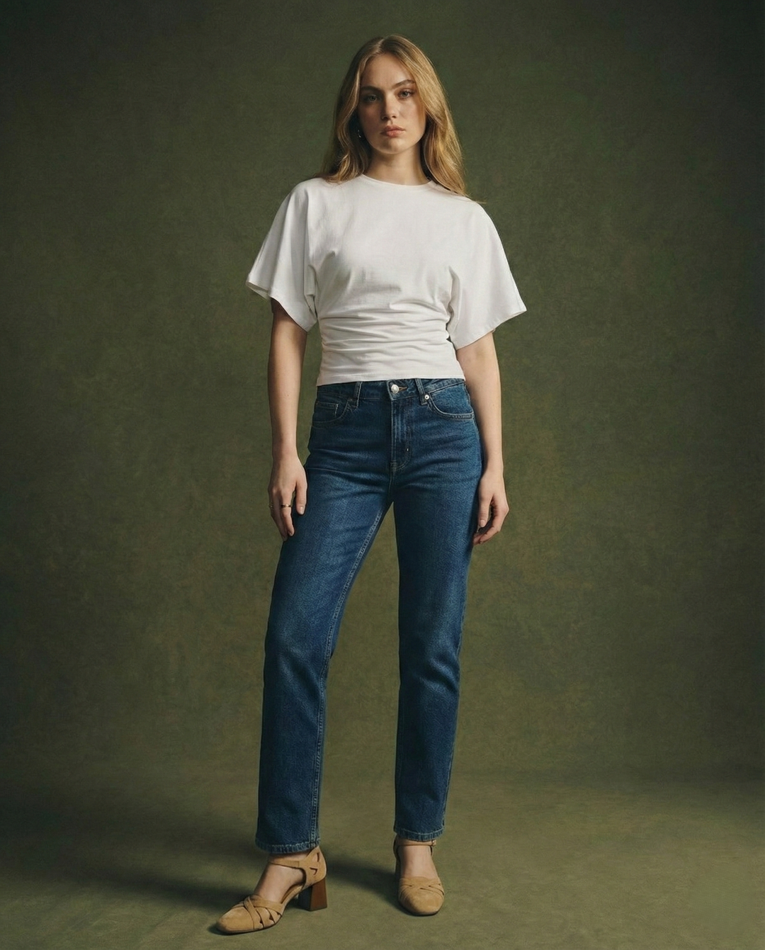 Olivia Bennet | Cotton Drape Tee for Women in White