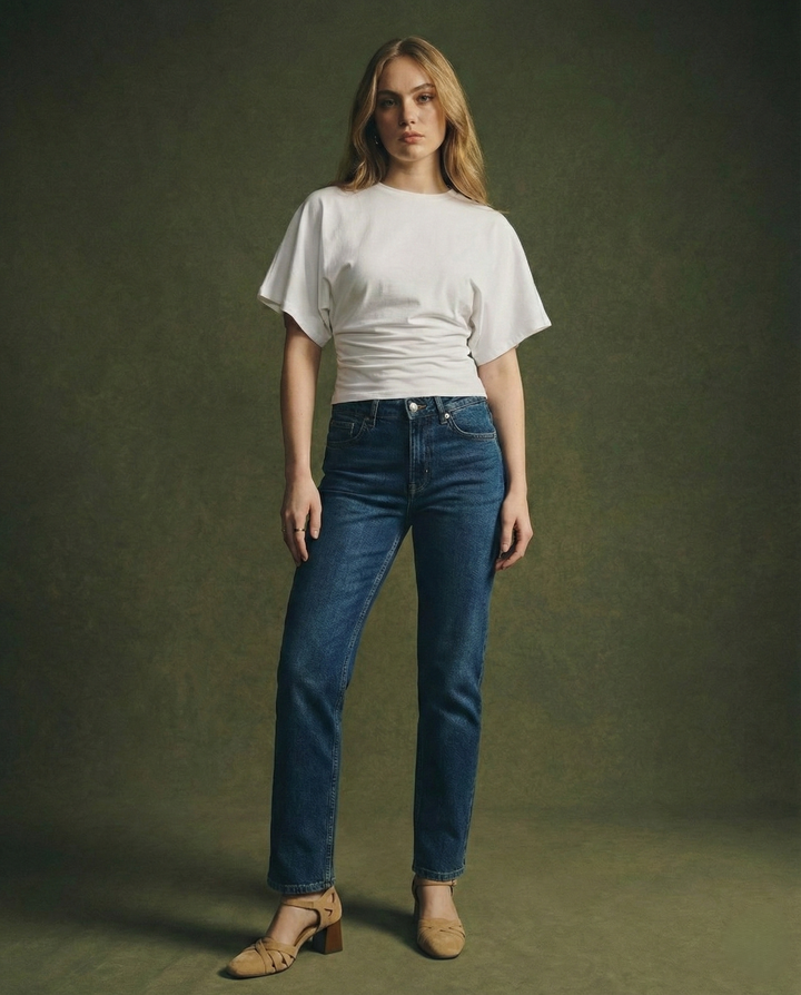 Olivia Bennet | Cotton Drape Tee for Women in White