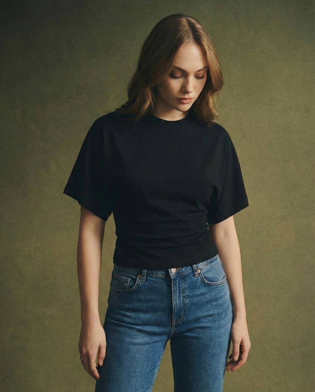 Olivia Bennet | Cotton Drape Tee for Women in White