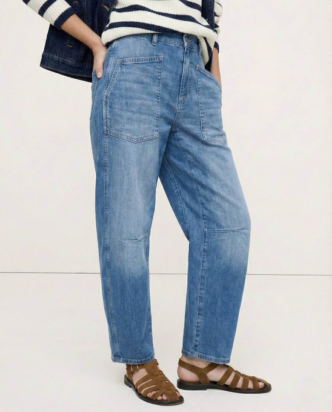 Olivia Bennet | Structured Barrel Jeans for Women in Denim