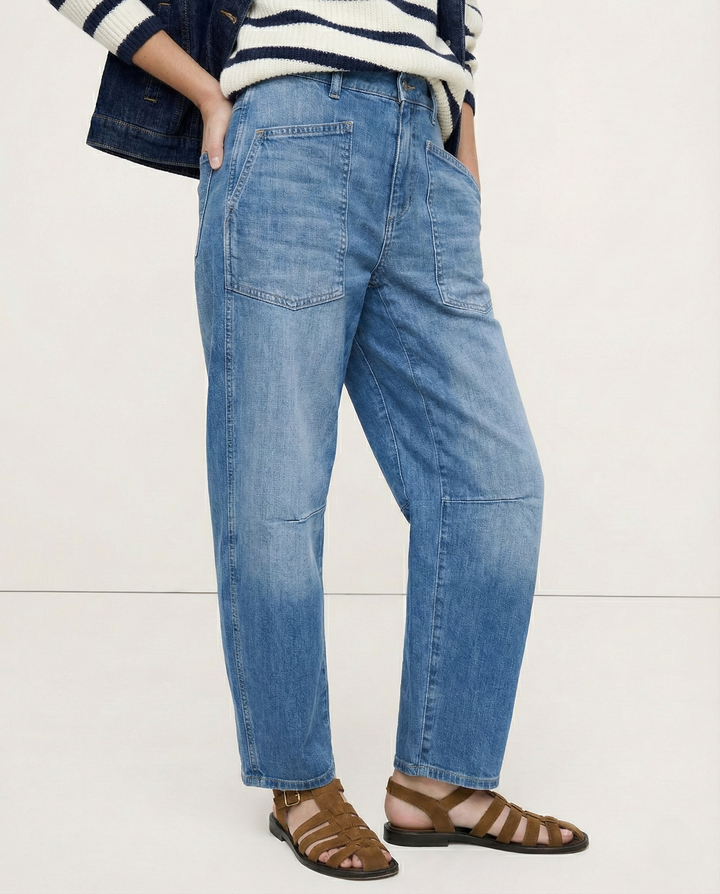 Olivia Bennet | Structured Barrel Jeans for Women in Denim
