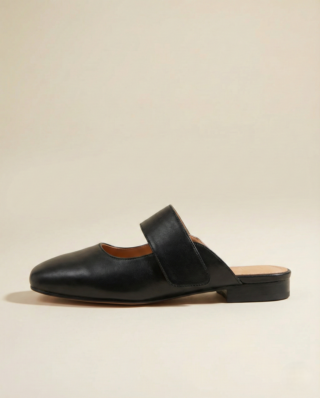Olivia Bennet | Leather Square Toe Chunky Heel Mules