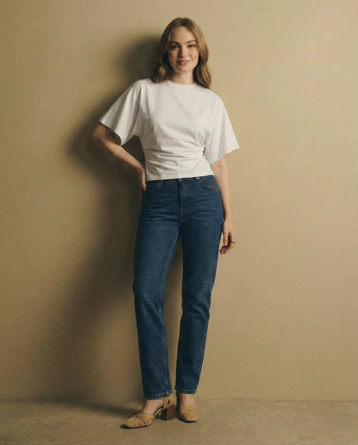 Olivia Bennet | Cotton Drape Tee for Women in White