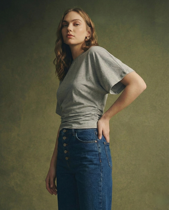 Olivia Bennet | Cotton Drape Tee for Women in White