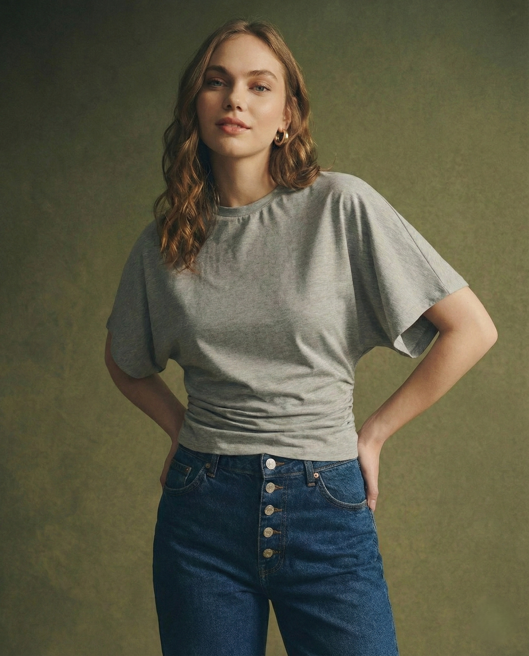 Olivia Bennet | Cotton Drape Tee for Women in White