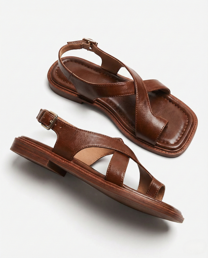 Olivia Bennet | Leather Cross Sandals for Women