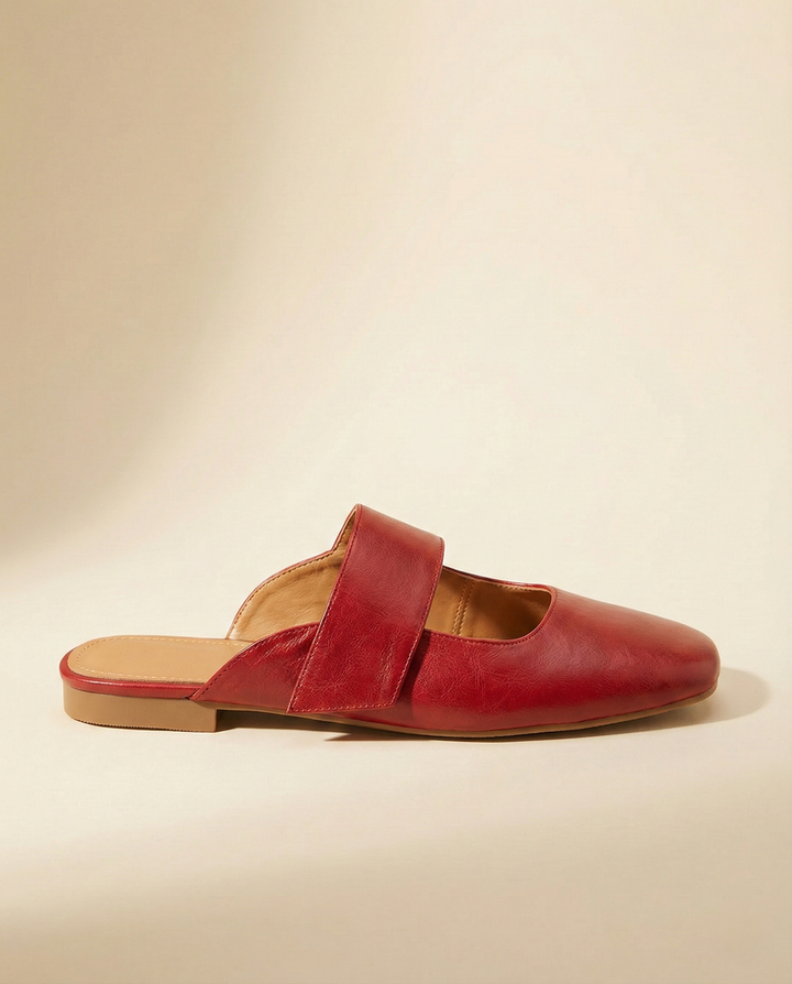 Olivia Bennet | Leather Square Toe Chunky Heel Mules