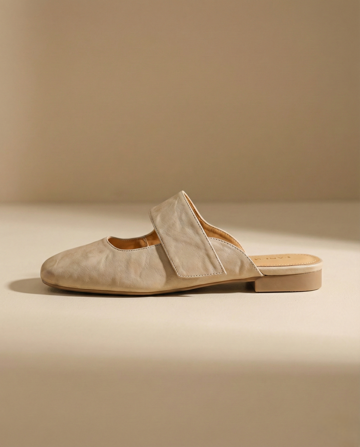 Olivia Bennet | Leather Square Toe Chunky Heel Mules