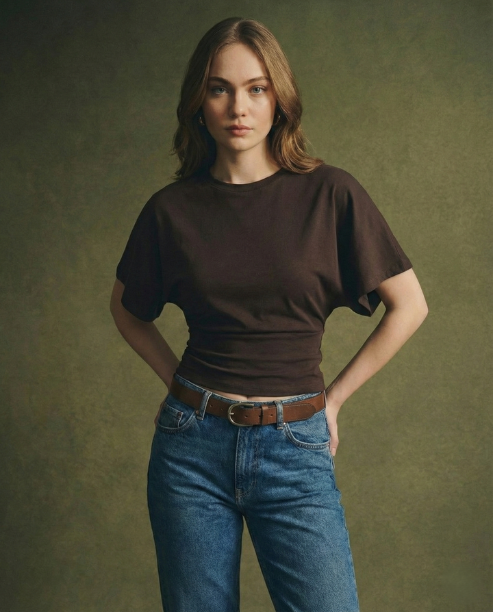 Olivia Bennet | Cotton Drape Tee for Women in White