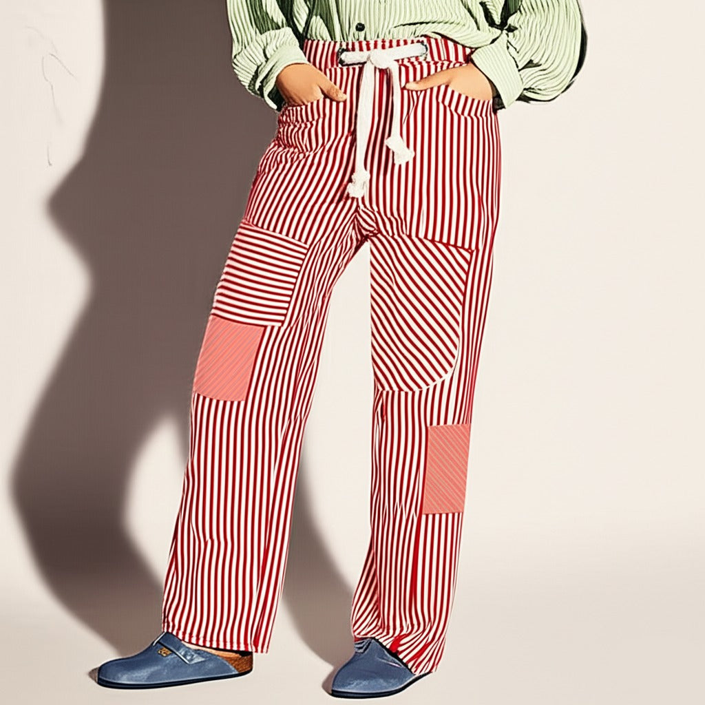 Olivia Bennet | Stripe Pant for Women in Soft Fabric, Relaxed Fit, Blue