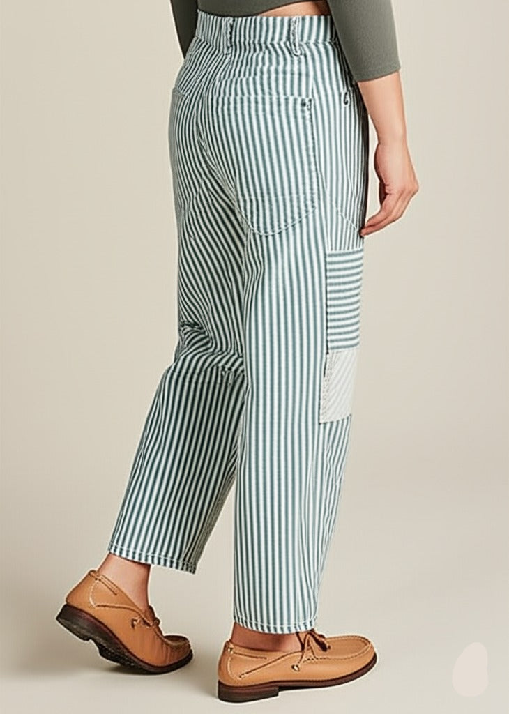 Olivia Bennet | Stripe Pant for Women in Soft Fabric, Relaxed Fit, Blue