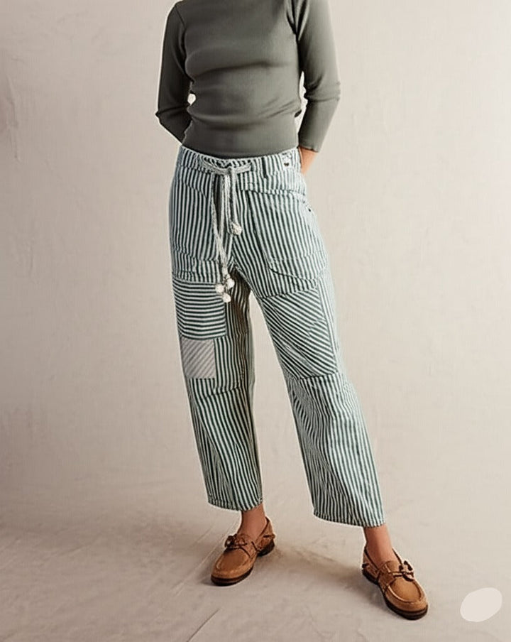 Olivia Bennet | Stripe Pant for Women in Soft Fabric, Relaxed Fit, Blue
