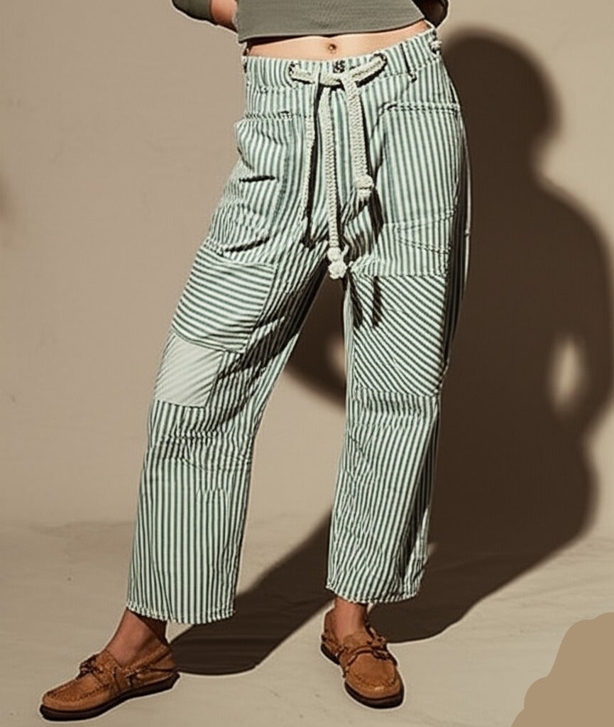 Olivia Bennet | Stripe Pant for Women in Soft Fabric, Relaxed Fit, Blue