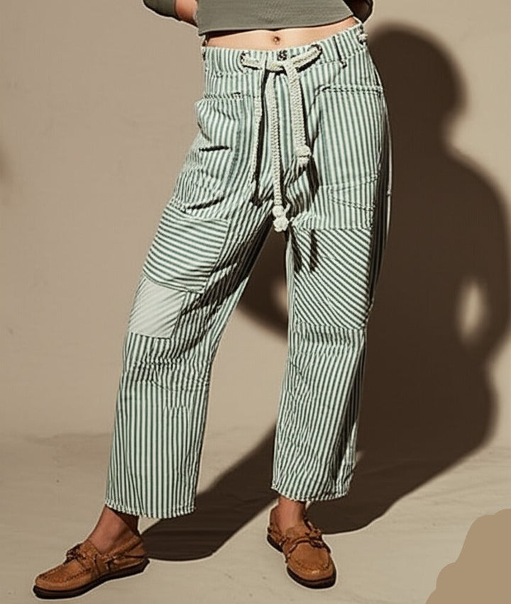 Olivia Bennet | Stripe Pant for Women in Soft Fabric, Relaxed Fit, Blue